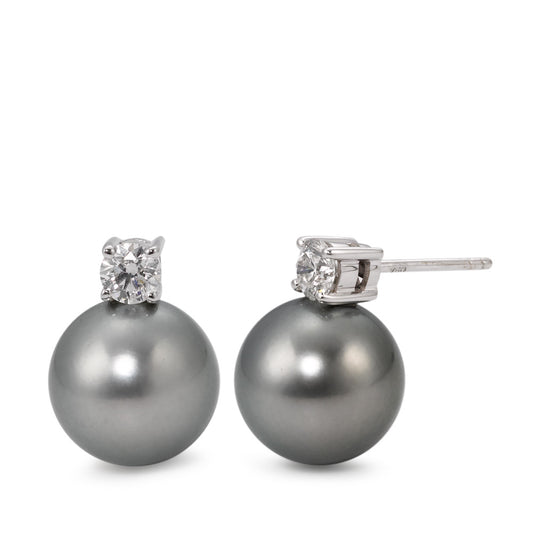 Clous d'oreilles Or blanc 18K Diamant 0.46 ct, 2 Pierres, w-si perle de Tahiti