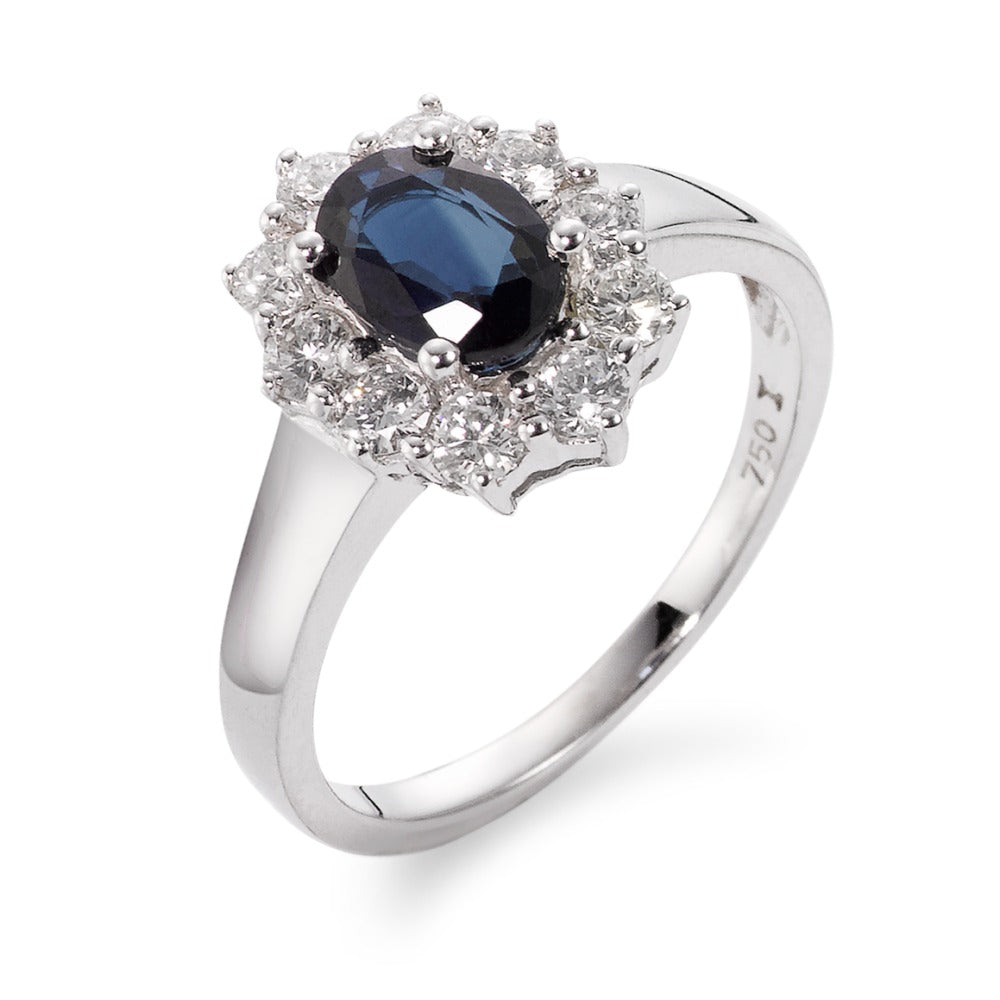 Bague Or blanc 18K Saphir bleu, 0.555 ct, 11 Pierres, w-si