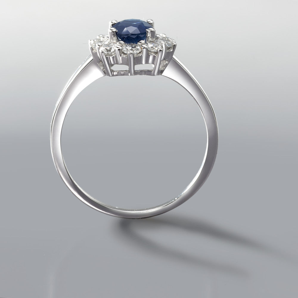 Bague Or blanc 18K Saphir bleu, 0.555 ct, 11 Pierres, w-si