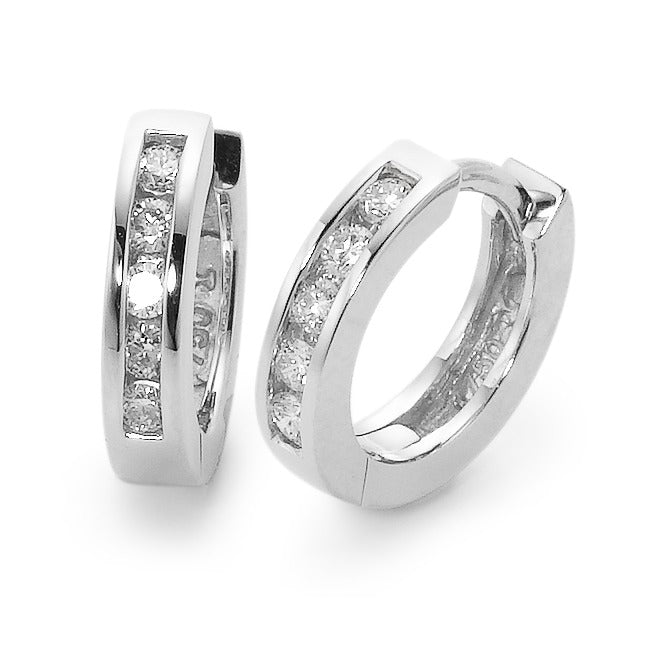 Créoles à charnières Or blanc 18K Diamant 0.21 ct, 10 Pierres, w-si