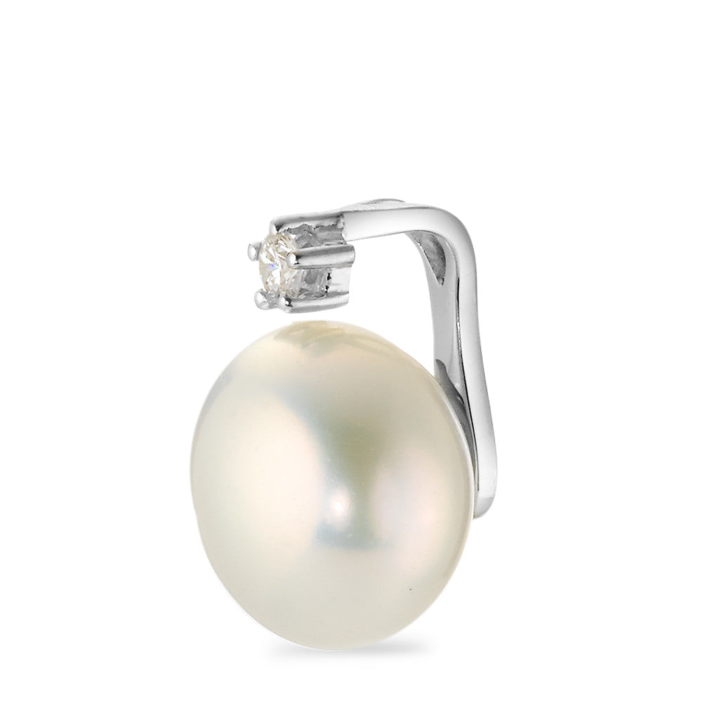 Ciondolo Oro bianco 750/18 carati Diamante 0.05 ct, w-si Perla coltivata d'acqua dolce