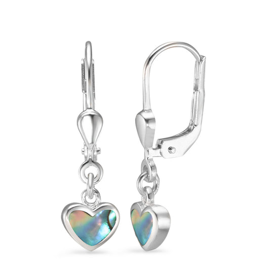 Pendant d'oreilles Argent Abalone Rhodié Coeur