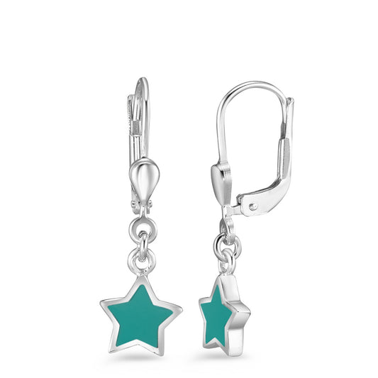 Pendant d'oreilles Argent Turquoise Rhodié Étoile