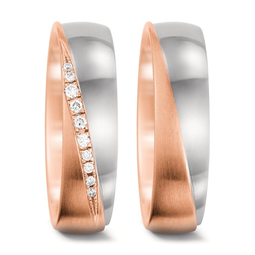 Partnerring 750/18 K Rosegold, 750/18 K Weissgold Diamant weiss, 0.078 ct, 10 Steine, tw-vsi