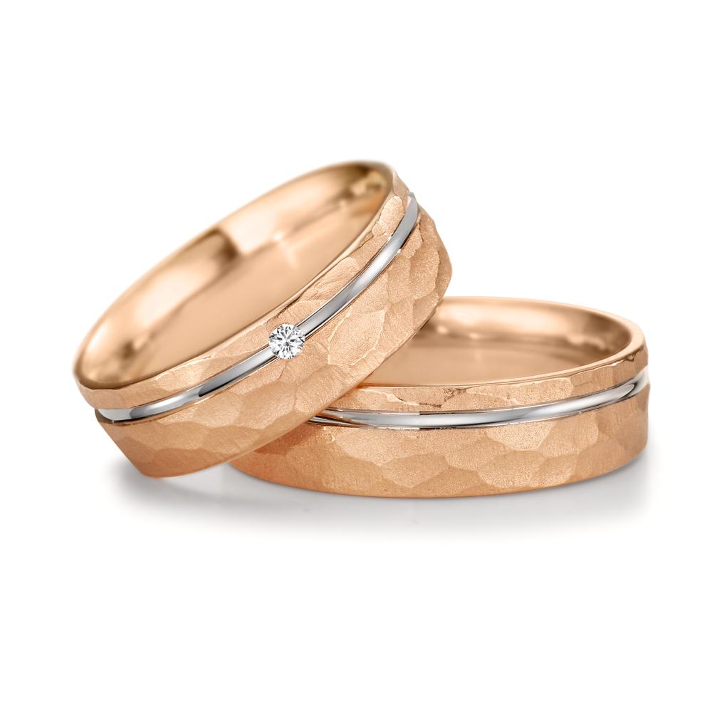 Partnerring 750/18 K Rosegold, 750/18 K Weissgold Diamant 0.02 ct, tw-si