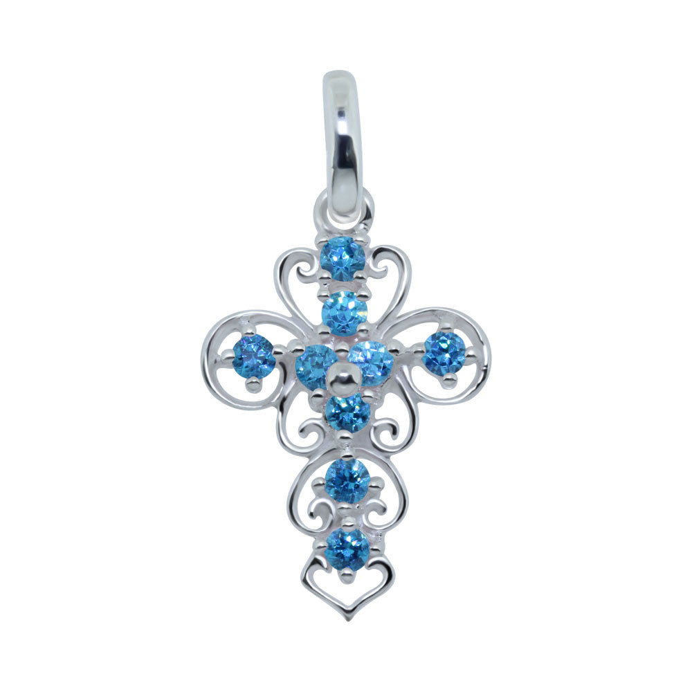 Pendentif Argent Zircone 9 Pierres Croix