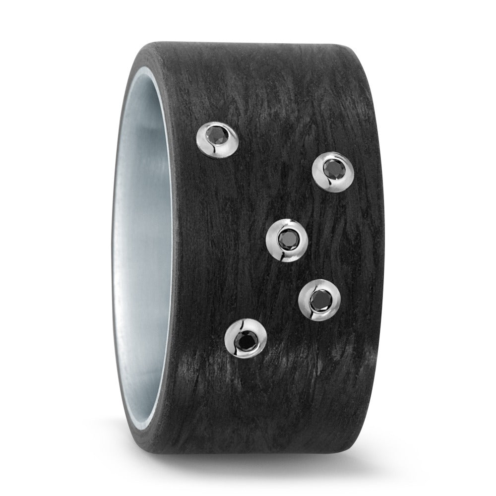 Fingerring Edelstahl, Carbon, 750/18 K Weissgold