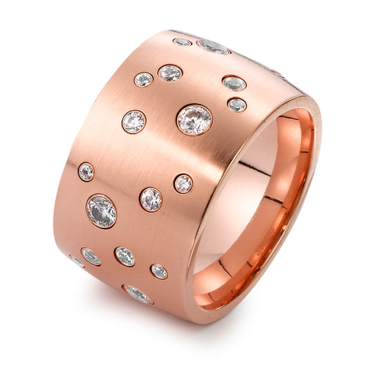 Bague Acier inoxydable Zircone blanc rosé PVD