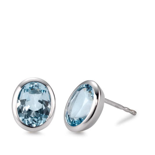 Clous d'oreilles Or blanc 18K Topaze bleu, 2 Pierres