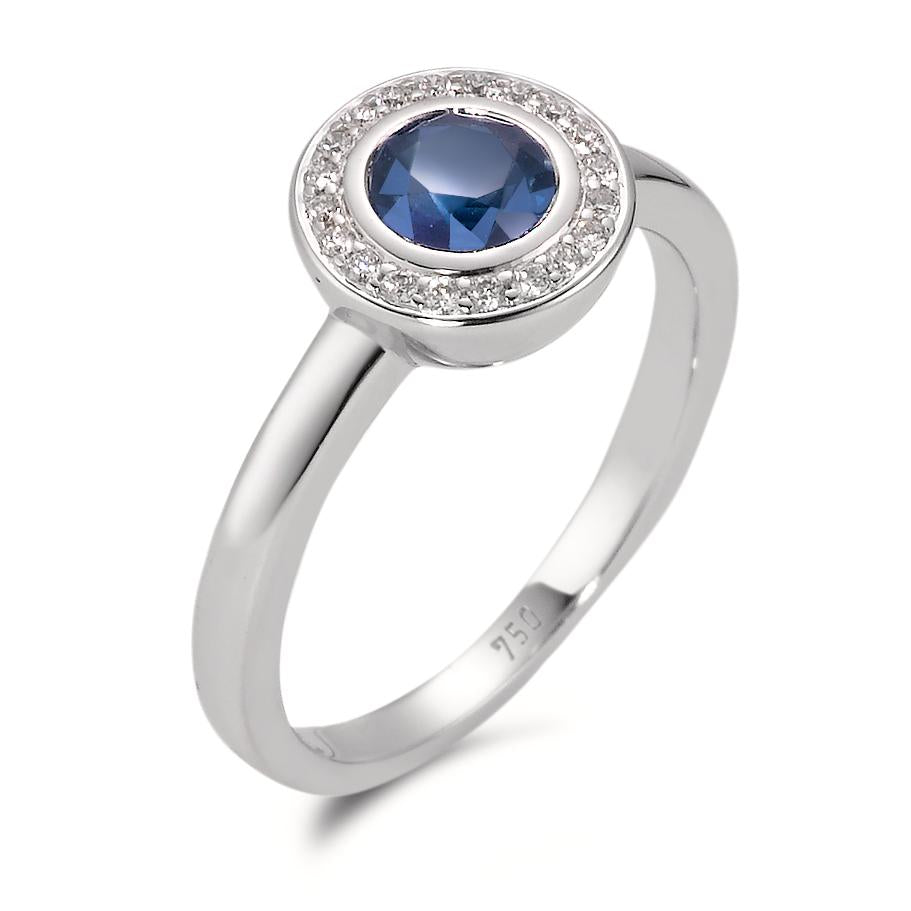 Bague Or blanc 18K Saphir bleu, Diamant blanc, 20 Pierres, w-si