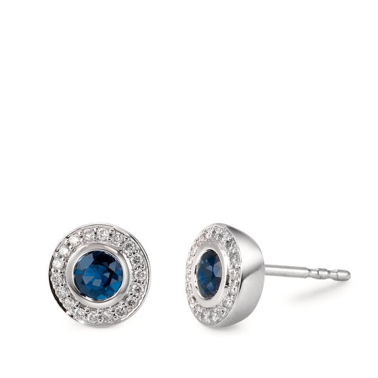 Clous d'oreilles Or blanc 18K Saphir bleu, 2 Pierres, Diamant blanc, 34 Pierres, w-si Ø7.5 mm