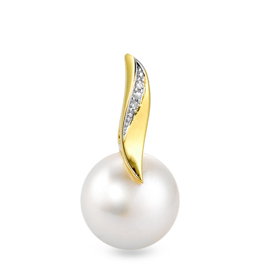 Pendentif Or jaune 18K, Or blanc 18K Diamant blanc, 0.01 ct, 2 Pierres, brillant, w-si perle d'eau douce