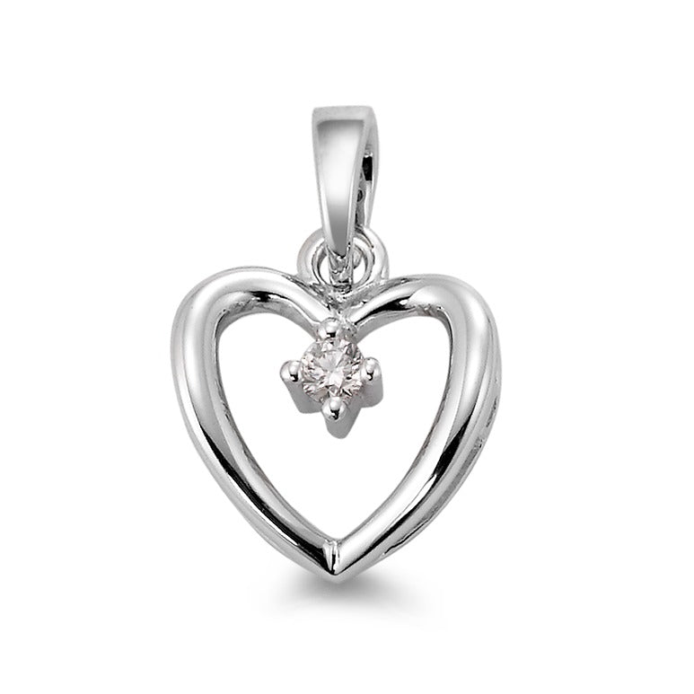 Pendentif Or blanc 18K Diamant blanc, 0.07 ct, brillant, w-si Coeur Ø12 mm