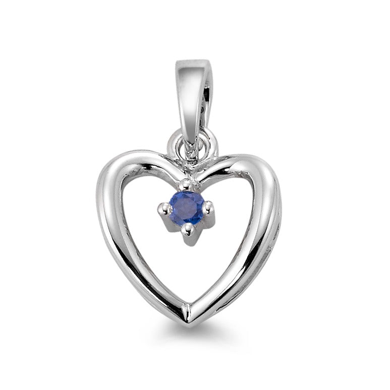 Pendentif Or blanc 18K Saphir bleu Coeur Ø12 mm