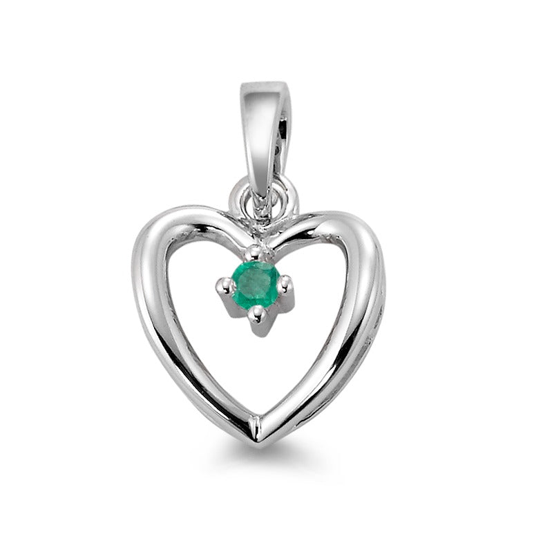 Pendentif Or blanc 18K Émeraude vert Coeur Ø12 mm