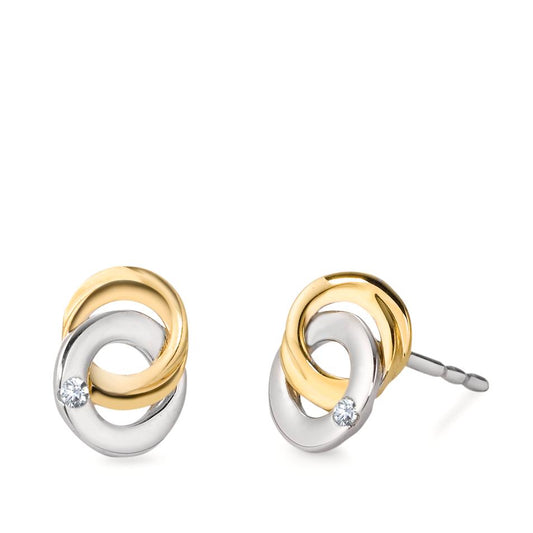 Clous d'oreilles Or blanc 18K, Or jaune 18K Diamant blanc, 0.03 ct, 2 Pierres, brillant, w-si