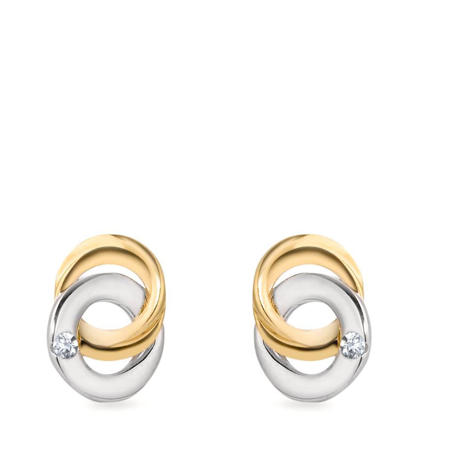 Clous d'oreilles Or blanc 18K, Or jaune 18K Diamant blanc, 0.03 ct, 2 Pierres, brillant, w-si