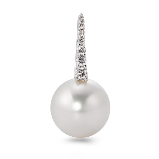 Pendentif Or blanc 18K Diamant blanc, 0.09 ct, 7 Pierres, brillant, w-si perle d'eau douce