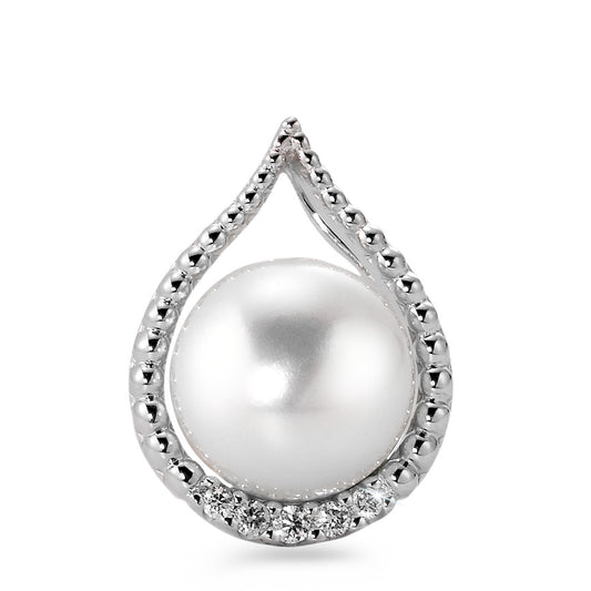 Pendentif Or blanc 18K Diamant blanc, 0.06 ct, 5 Pierres, brillant, w-si perle d'eau douce