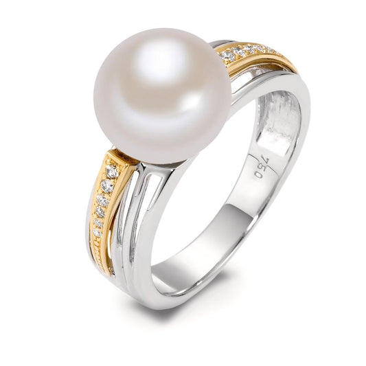 Bague Or jaune 18K, Or blanc 18K Diamant blanc, 0.06 ct, 12 Pierres, brillant, w-si perle d'eau douce