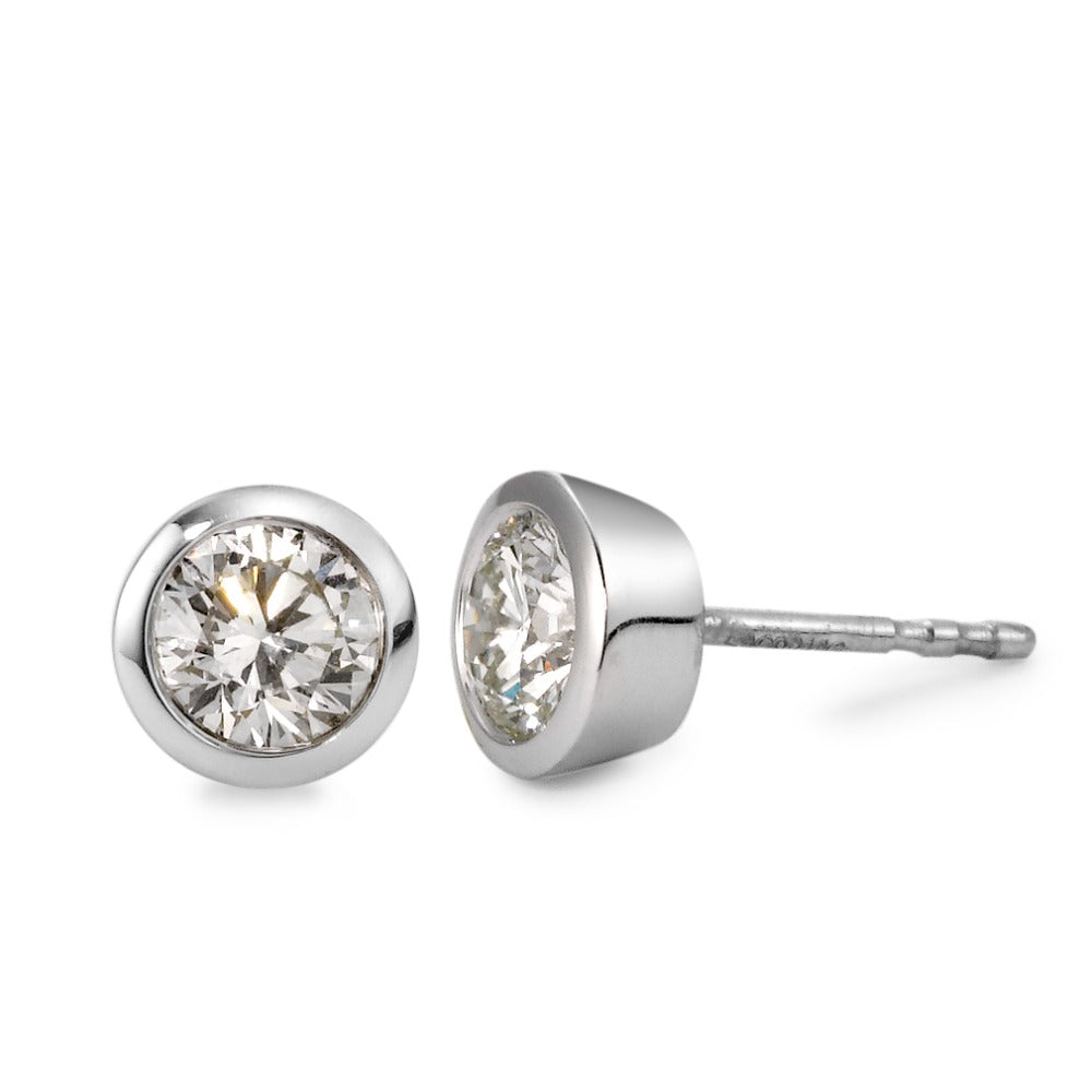 Clous d'oreilles Or blanc 18K Diamant blanc, 1 ct, 2 Pierres, brillant, si, IGI Ø6.5 mm