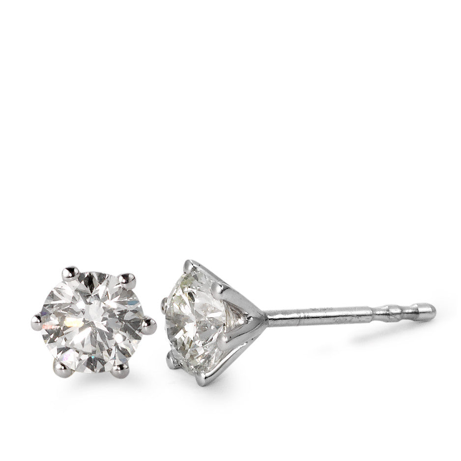 Clous d'oreilles Or blanc 18K Diamant blanc, 1 ct, 2 Pierres, brillant, si, IGI Ø5.5 mm