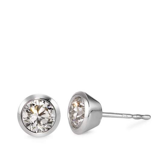 Ohrstecker 750/18 K Weissgold Diamant weiss, 1 ct, 2 Steine, Brillantschliff, si, IGI Ø7 mm