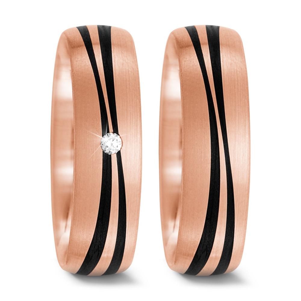 Partnerring 585/14 K Rosegold, Carbon Diamant 0.02 ct, tw-si