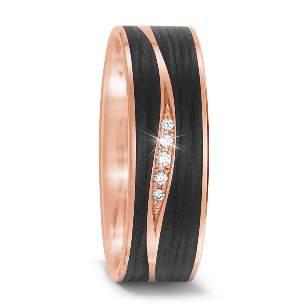 Partnerring 585/14 K Rosegold, Carbon Diamant 0.034 ct, 5 Steine, tw-si