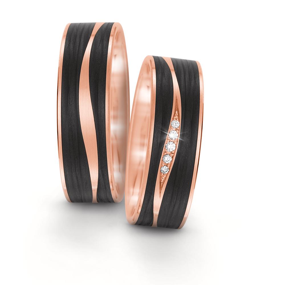 Partnerring 585/14 K Rosegold, Carbon Diamant 0.034 ct, 5 Steine, tw-si