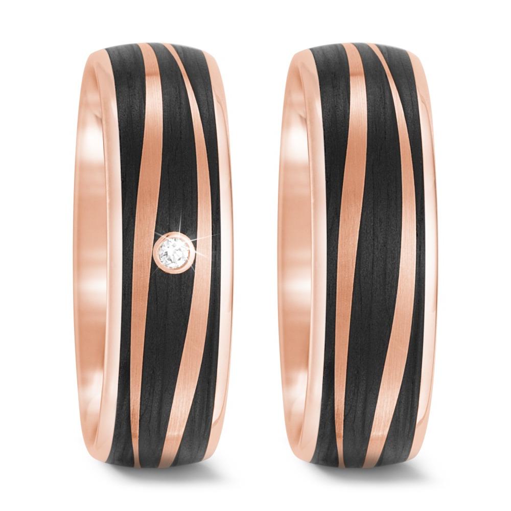 Partnerring 585/14 K Rosegold, Carbon Diamant 0.02 ct, tw-si