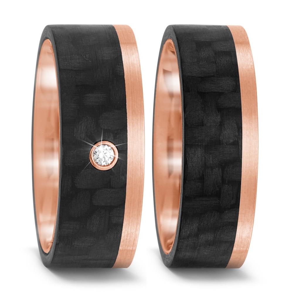 Partnerring 585/14 K Rosegold, Carbon Diamant 0.02 ct, tw-si