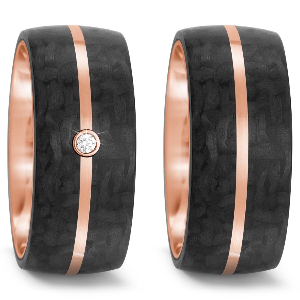 Partnerring 585/14 K Rosegold, Carbon Diamant 0.02 ct, tw-si