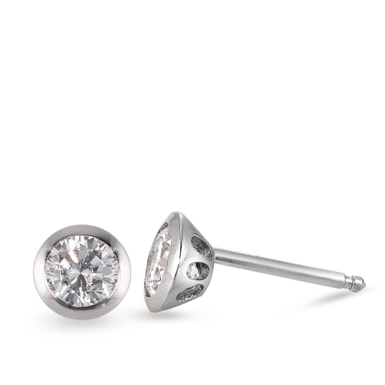 Orecchini a bottone Argento Zirconia bianco rodiato Ø6 mm