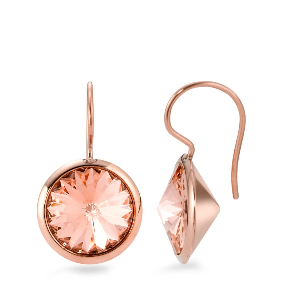 Pendant d'oreilles Acier inoxydable Zircone rose, 2 Pierres rosé PVD Ø13 mm