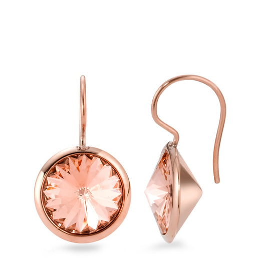 Ohrhänger Edelstahl Zirkonia rosa, 2 Steine rosé PVD beschichtet Ø13 mm