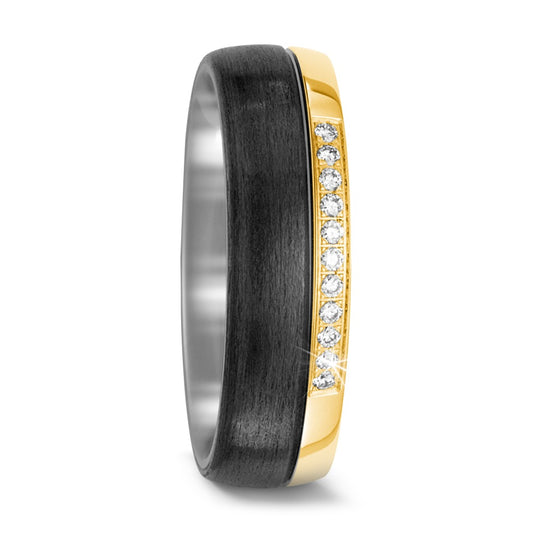 Partnerring Titan, Carbon, 750/18 K Gelbgold Diamant 0.11 ct, 11 Steine, w-si