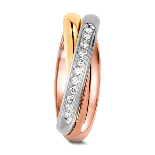 Alliance Or jaune 18K, Or rouge 18K, Or blanc 18K Diamant 0.11 ct, 11 Pierres, w-si