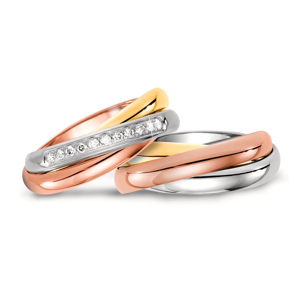 Alliance Or jaune 18K, Or rouge 18K, Or blanc 18K Diamant 0.11 ct, 11 Pierres, w-si