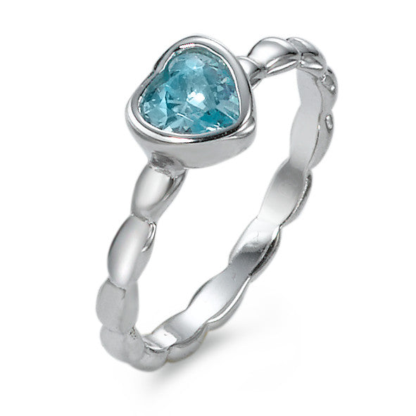 Bague Argent Zircone bleu Rhodié Coeur