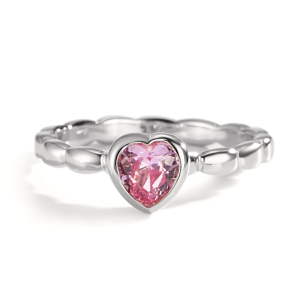 Bague Argent [synth. Rubin] rose Rhodié Coeur