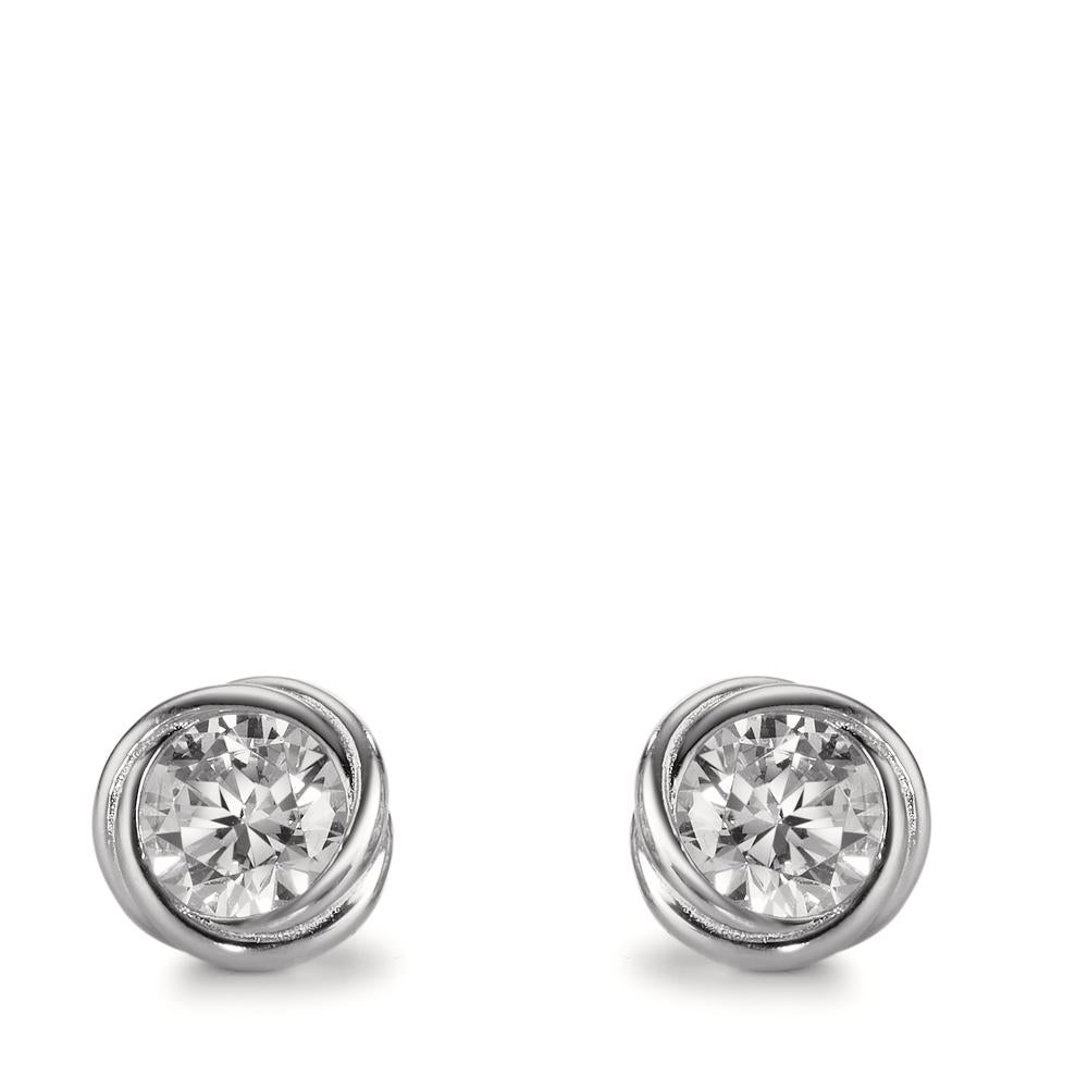 Clous d'oreilles Argent Zircone 2 Pierres Rhodié Ø8 mm