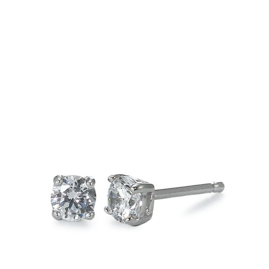 Clous d'oreilles Argent Zircone 2 Pierres Rhodié Ø4 mm