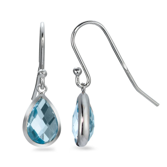 Pendant d'oreilles Argent Topaze bleu, 2 Pierres Rhodié