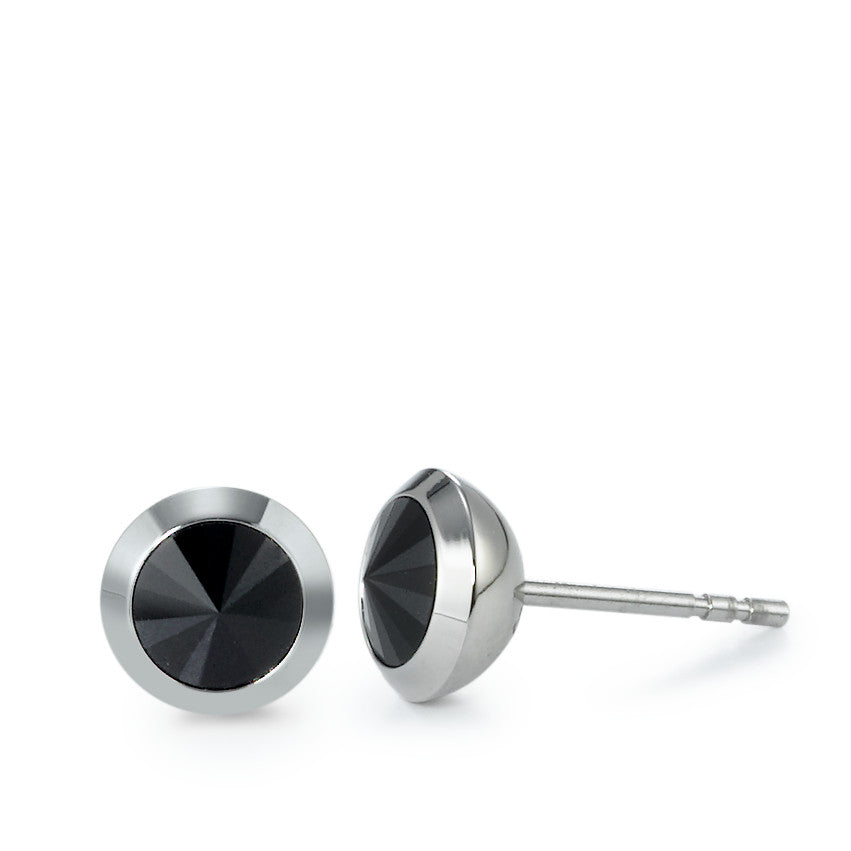 Clous d'oreilles Acier inoxydable Zircone noir, 2 Pierres Ø7.5 mm