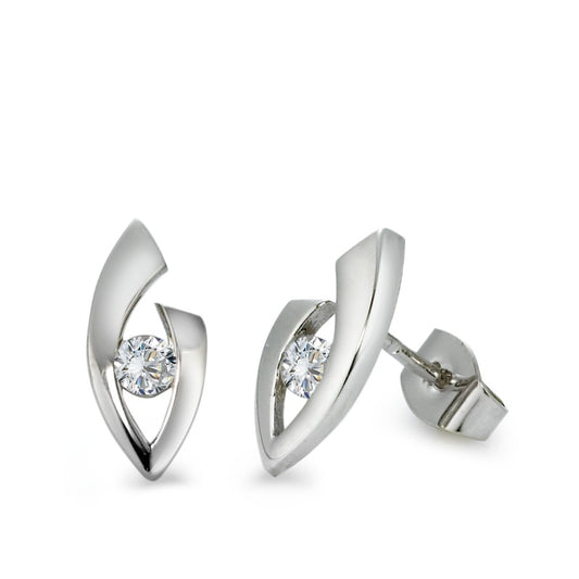 Clous d'oreilles Or blanc 9K Zircone 2 Pierres