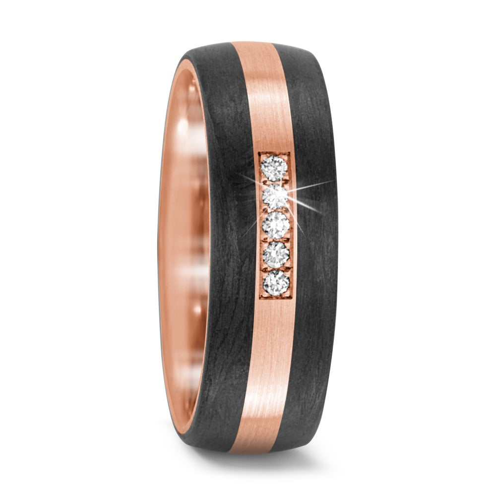 Partnerring 750/18 K Rosegold, Carbon Diamant 0.05 ct, 5 Steine, w-si