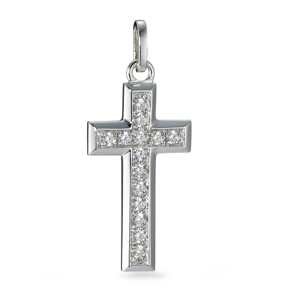 Pendentif Argent Zircone 14 Pierres Rhodié Croix