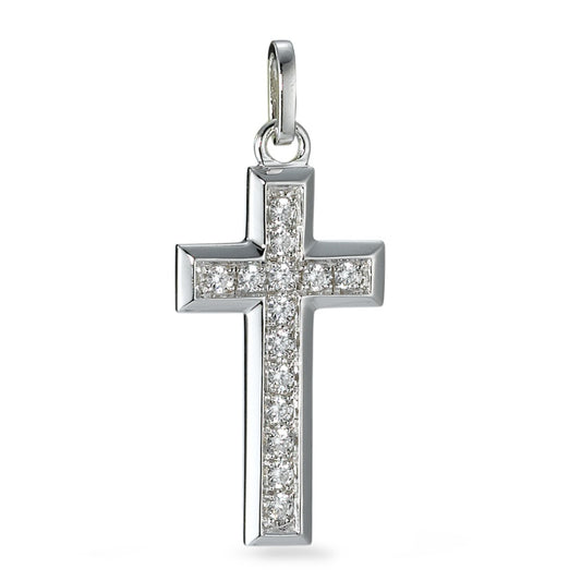 Pendentif Argent Zircone 14 Pierres Rhodié Croix