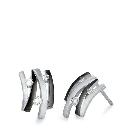 Clous d'oreilles Argent Zircone 6 Pierres Rhodié